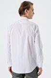 Beyaz Uzun Kollu Filafil  Sert Yaka Cepli  Pamuklu Basic Comfort Fit Gömlek 1004240002