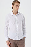 Beyaz Uzun Kollu Filafil  Sert Yaka Cepsiz  Pamuklu Basic Slim Fit Dar Kesim Gömlek 1004240008