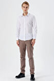 Beyaz Uzun Kollu Filafil  Sert Yaka Cepsiz  Pamuklu Basic Slim Fit Dar Kesim Gömlek 1004240008
