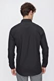 Siyah Uzun Kollu   Sert Yaka Cepli  Pamuklu Basic Comfort Fit Rahat Kesim Gömlek 1004240051