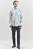 Mavi Uzun Kollu   Sert Yaka Cepli  Pamuklu Basic Comfort Fit Rahat Kesim Gömlek 1004240051
