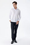 Beyaz Uzun Kollu   Sert Yaka Cepsiz  Pamuklu Basic Slim Fit Dar Kesim Gömlek 1004240059