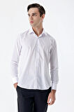 Beyaz Uzun Kollu   Sert Yaka Cepsiz  Pamuklu Basic Slim Fit Dar Kesim Gömlek 1004240059