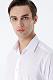Beyaz Uzun Kollu   Sert Yaka Cepsiz  Pamuklu Basic Slim Fit Dar Kesim Gömlek 1004240059