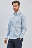 Mavi Kısalabilir Kol Baskılı  Düğmeli Yaka Cepsiz  %97 Pamuk %3 Elastane Klasik Slim Fit Gömlek 1004240116