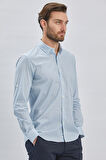 Mavi Kısalabilir Kol Baskılı  Düğmeli Yaka Cepsiz  %97 Pamuk %3 Elastane Klasik Slim Fit Gömlek 1004240116
