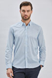 Mavi Kısalabilir Kol Baskılı  Düğmeli Yaka Cepsiz  %97 Pamuk %3 Elastane Klasik Slim Fit Gömlek 1004240116