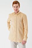 Hardal Uzun Kollu Cepsiz Biyeli %100 Keten Klasik Comfort Fit Rahat Kesim Gömlek 1004240186