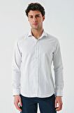 Bej Uzun Kollu Desenli Armürlü Cepsiz Pamuklu Klasik Slim Fit Dar Kesim Gömlek 1004240189
