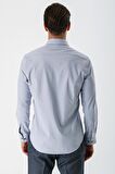 Gri Uzun Kollu Armürlü Cepsiz Pamuklu Likralı Slim Fit Dar Kesim Gömlek 1004240193