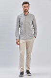 Gri Kısalabilir Kollu Armürlü Biritli Yaka Pamuklu Casual Slim Fit Dar Kesim Gömlek 1004240202