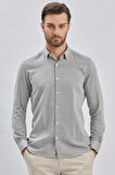 Gri Kısalabilir Kollu Armürlü Biritli Yaka Pamuklu Casual Slim Fit Dar Kesim Gömlek 1004240202