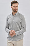 Gri Kısalabilir Kollu Armürlü Biritli Yaka Pamuklu Casual Slim Fit Dar Kesim Gömlek 1004240202