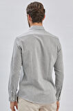 Gri Kısalabilir Kollu Armürlü Biritli Yaka Pamuklu Casual Slim Fit Dar Kesim Gömlek 1004240202