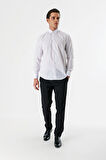 Beyaz Uzun Kollu Bez Ayağı Ata Yaka Cepsiz Pamuklu Damatlık Slim Fit Dar Kesim Gömlek 1004240214