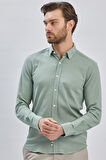 Açık Yeşil Uzun Kollu Biritli Yaka Biyeli Pamuklu Likralı Casual Slim Fit Dar Kesim Gömlek 1004240232
