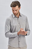 Gri Uzun Kollu Sert Yaka Cepsiz Pamuklu Likralı Klasik Slim Fit Dar Kesim Gömlek 1004240234