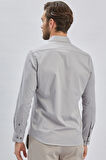 Gri Uzun Kollu Sert Yaka Cepsiz Pamuklu Likralı Klasik Slim Fit Dar Kesim Gömlek 1004240234