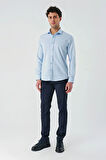 Mavi Uzun Kollu Oxford Cepsiz Pamuklu Klasik Slim Fit Dar Kesim Gömlek 1004240235