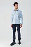 Mavi Uzun Kollu Oxford Cepsiz Pamuklu Klasik Slim Fit Dar Kesim Gömlek 1004240235