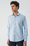 Mavi Uzun Kollu Oxford Cepsiz Pamuklu Klasik Slim Fit Dar Kesim Gömlek 1004240235