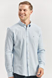 Mavi Uzun Kollu Gofreli Biyeli %100 Pamuk Casual Slim Fit Dar Kesim Gömlek 1004240247