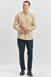 Kayısı Uzun Kollu Gofreli Biyeli %100 Pamuk Casual Slim Fit Dar Kesim Gömlek 1004240247