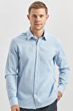 Mavi Uzun Kol Kendinden Desenli Armürlü 032 Sert Yaka Casual Slim Fit Gömlek 1004240249