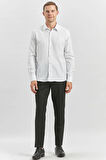 Beyaz Uzun Kol Kendinden Desenli Armürlü 032 Sert Yaka Casual Slim Fit Gömlek 1004240249