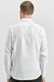 Beyaz Uzun Kol Kendinden Desenli Armürlü 032 Sert Yaka Casual Slim Fit Gömlek 1004240249