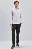 Lila Uzun Kol Kendinden Desenli Armürlü Yarım İtalyan Yaka Classic Slim Fit Gömlek 1004240250