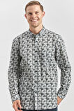 Gri Uzun Kol Kendinden Desenli BASKILI Perfectto Düğmeli Yaka Classic Comfort Fit Gömlek 1004240251