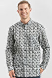 Gri Uzun Kol Kendinden Desenli BASKILI Perfectto Düğmeli Yaka Classic Comfort Fit Gömlek 1004240251
