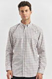 Kiremit Uzun Kol Ekose Desen Bez Ayağı Smart Düğmeli Yaka Classic Comfort Fit Gömlek 1004240253