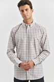 Kiremit Uzun Kol Ekose Desen Bez Ayağı Smart Düğmeli Yaka Classic Comfort Fit Gömlek 1004240253
