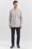 Kiremit Uzun Kol Ekose Desen Bez Ayağı Smart Düğmeli Yaka Classic Comfort Fit Gömlek 1004240253
