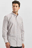 Kiremit Uzun Kol Ekose Desen Bez Ayağı Smart Düğmeli Yaka Classic Comfort Fit Gömlek 1004240253