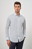Beyaz Uzun Kol Baskılı Bez Ayağı Perfectto Alttan Biritli Yaka Cepsiz Pamuklu Classic Slim Fit Gömlek 1004240259