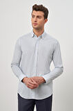 Beyaz Uzun Kol Baskılı Bez Ayağı Perfectto Alttan Biritli Yaka Cepsiz Pamuklu Classic Slim Fit Gömlek 1004240259