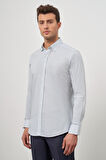 Beyaz Uzun Kol Baskılı Bez Ayağı Perfectto Alttan Biritli Yaka Cepsiz Pamuklu Classic Slim Fit Gömlek 1004240259