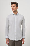 Beyaz Uzun Kol Baskılı Bez Ayağı Perfectto Alttan Biritli Yaka Cepsiz Pamuklu Classic Slim Fit Gömlek 1004240259