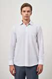 Koyu Lacivert Uzun Kol Çizgili Desen Bez Ayağı 041 Sert Yaka Classic Comfort Fit Gömlek 1004240263