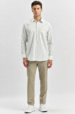 Bej Uzun Kol Çizgili Desen Bez Ayağı 041 Sert Yaka Classic Comfort Fit Gömlek 1004240263