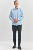 Mavi Uzun Kol Düz Bez Ayağı 041 Sert Yaka Classic Slim Fit Gömlek 1004240267