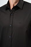 Siyah Uzun Kollu Sert Yaka Cepsiz %100 Pamuk Klasik Slim Fit Dar Kesim Gömlek 1004240324