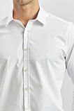 Beyaz Uzun Kol Düz Bez Ayağı 032 Sert Yaka Classic Slim Fit Gömlek 1004240334