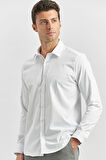 Beyaz Uzun Kol Düz Bez Ayağı 032 Sert Yaka Classic Slim Fit Gömlek 1004240334
