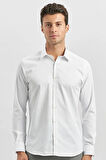 Beyaz Uzun Kol Düz Bez Ayağı 032 Sert Yaka Classic Slim Fit Gömlek 1004240334