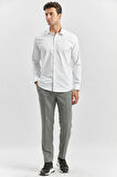 Beyaz Uzun Kol Düz Bez Ayağı 032 Sert Yaka Classic Slim Fit Gömlek 1004240334
