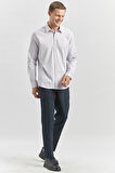 Lila Uzun Kol Düz Bez Ayağı 032 Sert Yaka Classic Slim Fit Gömlek 1004240334